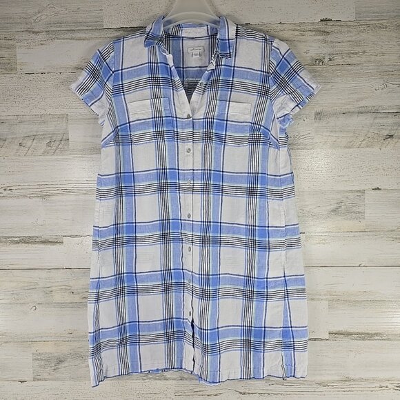 J. Jill Dresses & Skirts - J. Jill Love Linen Plaid Full Button Up Shift‎ Dress WOMEN'S SIZE MEDIUM PETITE.